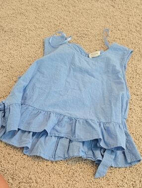 Cute Blue Linen Tie Top Size Medium
